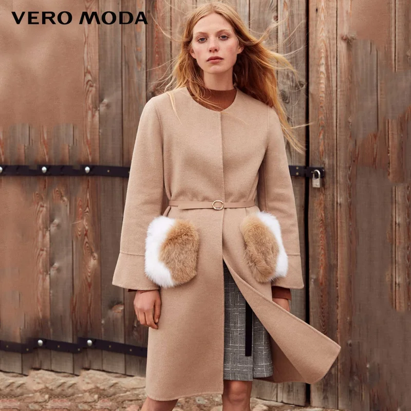 Vero Moda зимнее женское Пальто из лисьего меха карманом пальто женское| 318327553