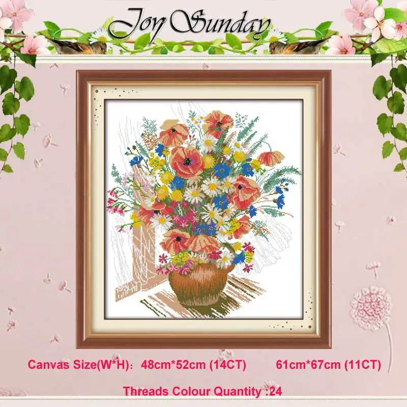 Cross Stitch Kit Rose Orchid Lily Tulip Poppy flower vase 11CT 14CT Cross Stitch Sets DIY Cross-stitch Kits Embroidery Needlework Home Decor