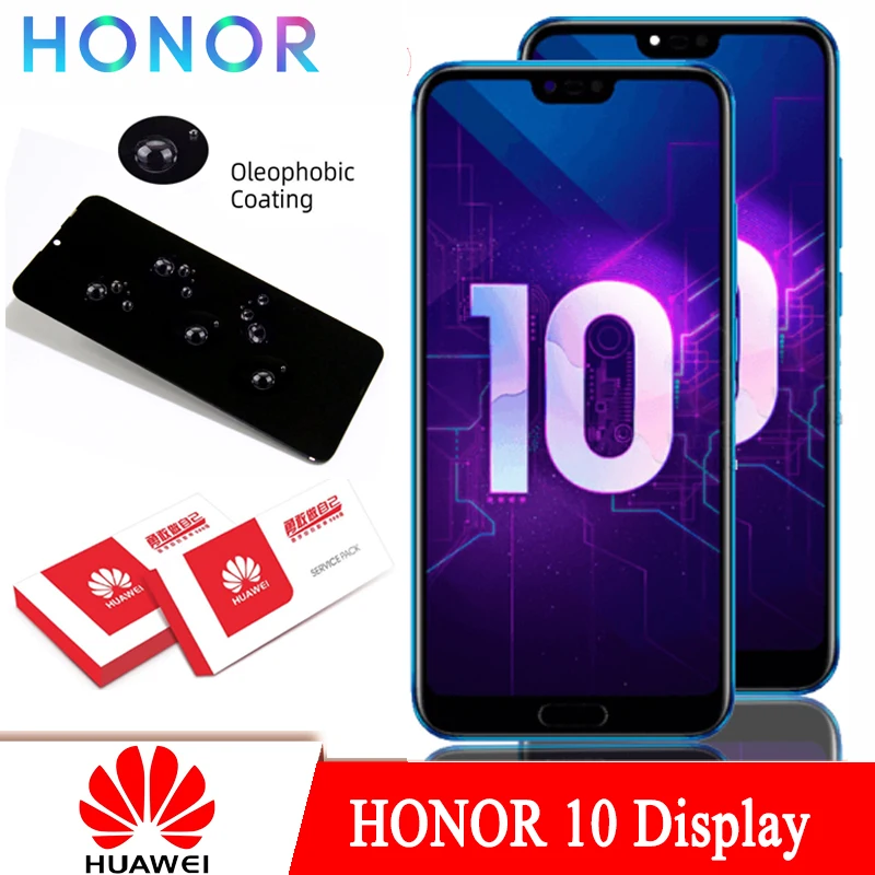 100% Original with Fingerprint 5.84'' LCD Frame for HUAWEI Honor 10 Display Touch Screen Digitizer COL-L29 Repair Parts | Мобильные