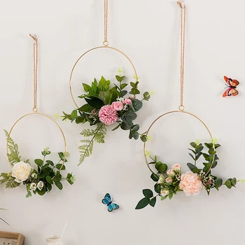 

3set Wall Art Home Decoration With Iron Hoop Flower Wreath For Wedding Nursery Room Window Artificial Plant Hotel Restaurant