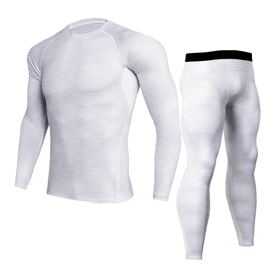 2-piece set Новинка, мужские комплекты для фитнеса, компрессионные для ММА рубашки с длинными рукавами+ леггинсы, базовый слой, Брендовые мужские облегающие комплекты для тренажерного зала для бега - Цвет: 2-piece set