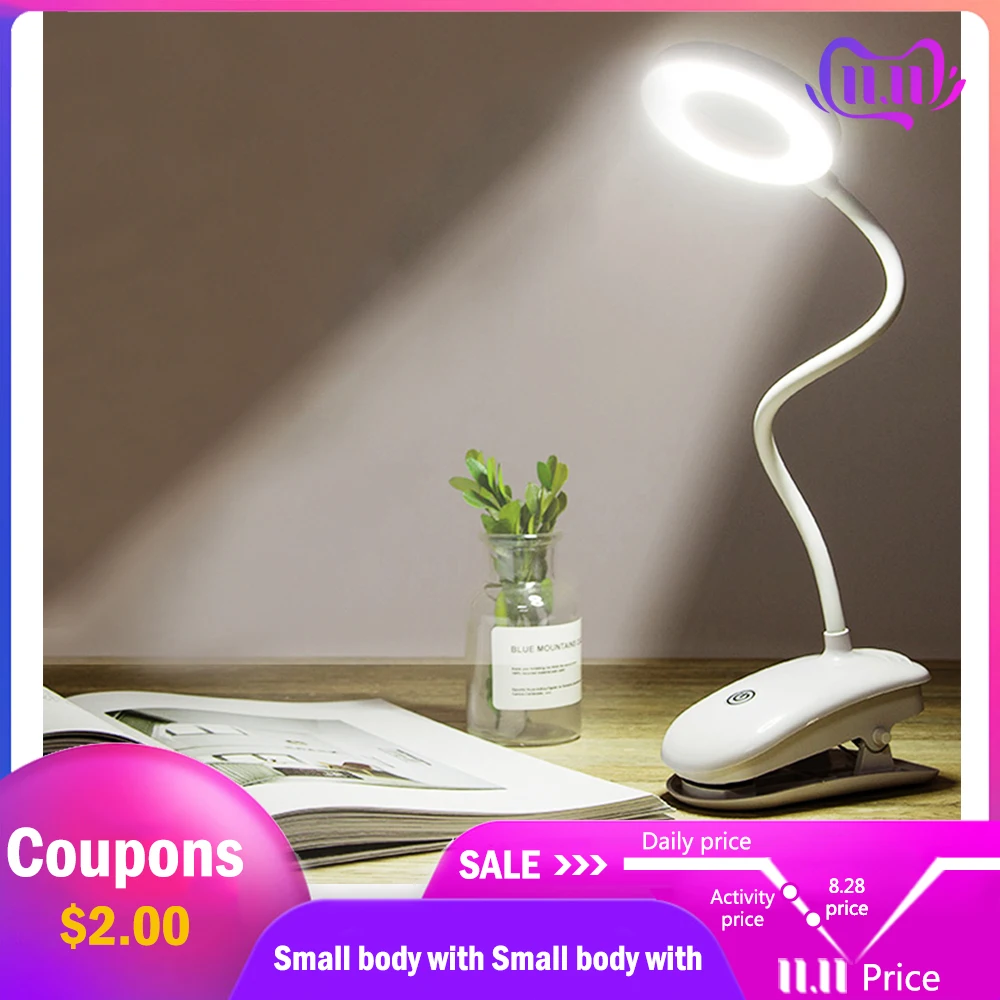 

Portable LED Desk Lamp Touch On/Off Switch Eye Protection Clip Table Light 3 Modes Dimmable USB Rechargeable Desk Lights