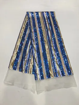 

2020 High Quality African Lace Fabric Blue French Net Embroidery Sequins Tulle Lace Fabric For Nigerian party Dress J1775