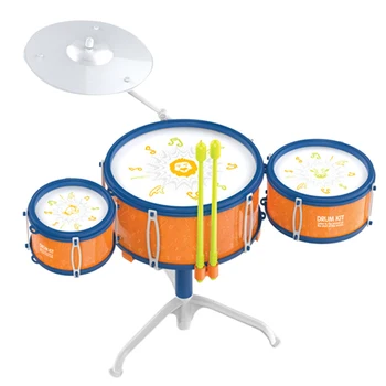 

Children Jazz Drum Knocking Musical Instruments Drum Set Toys With Cartoon Pattern Musical Instrument Toys - Orange Green 1801 S