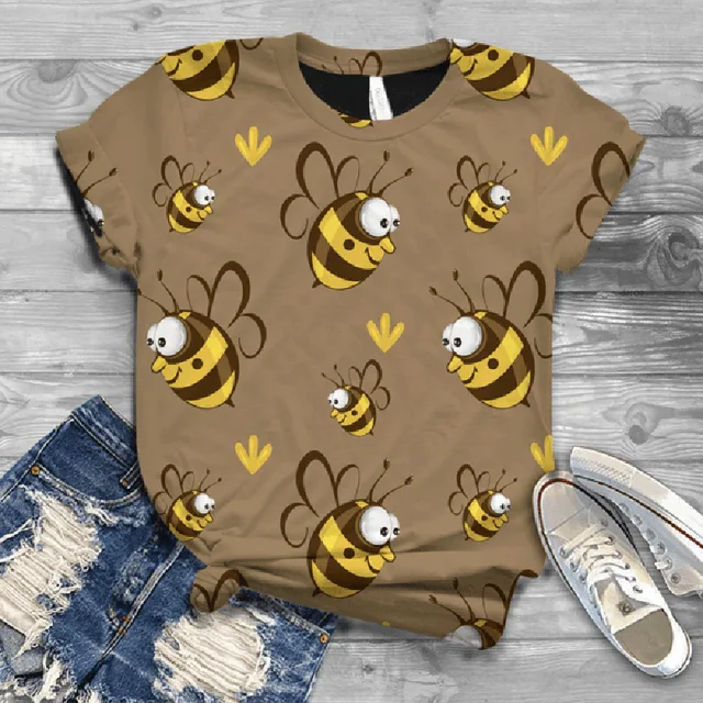 Women Short Sleeve 3D Animal Print T Shirt New Summer Casual Loose Cute Bee Tshirts Fashion Female Tees Top Plus Size S-4XL A0545-3