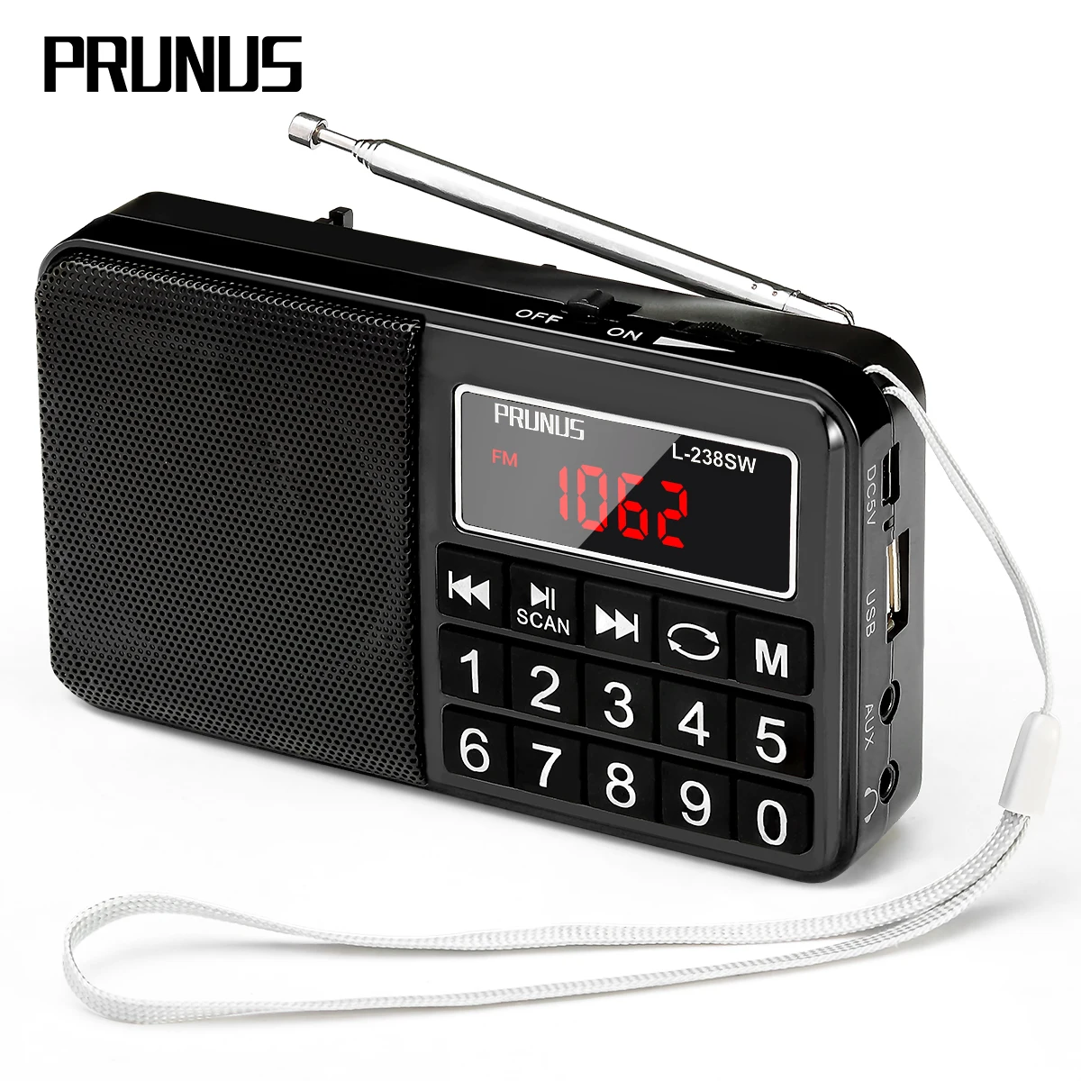 

PRUNUS L-238 Mini FM Radio Portable Radio Receiver with speaker USB charge radios support FM/AM/AUX/TF card Emergency flashlight