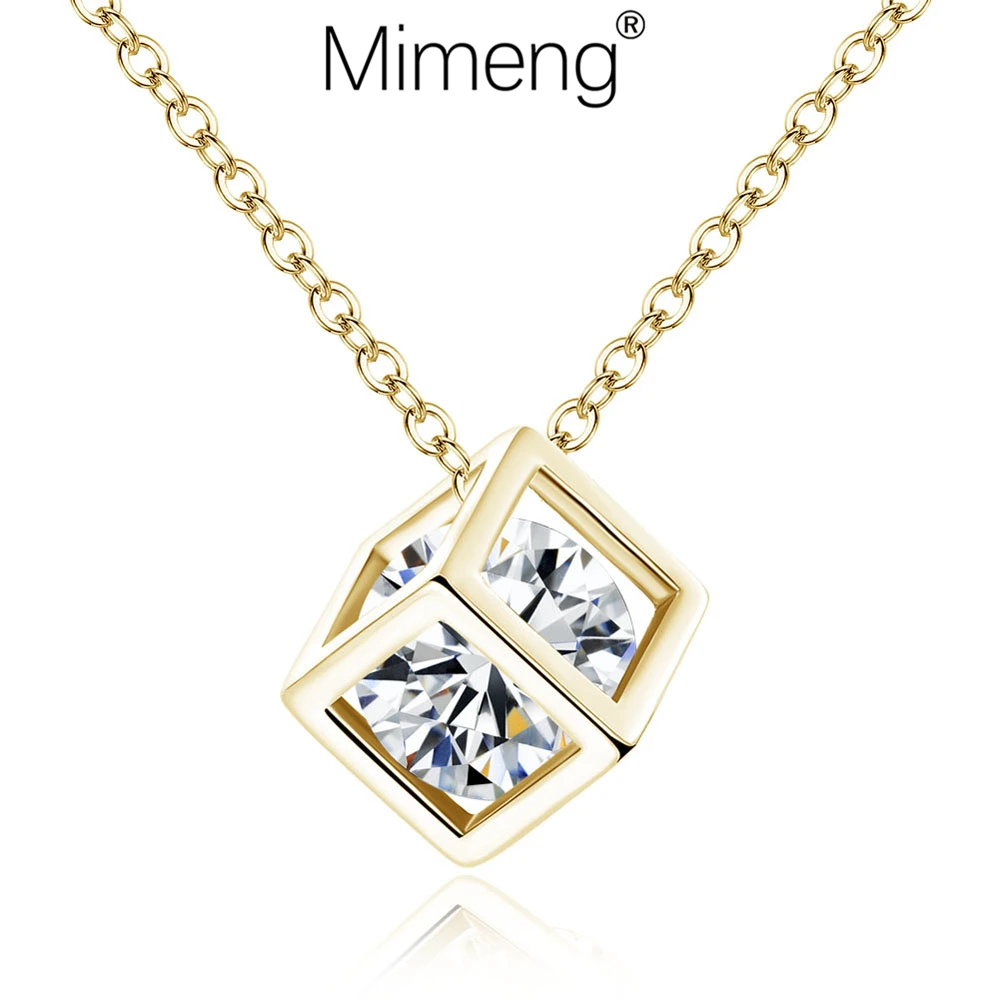 Mimeng Womens Zircon Necklace 3D Metal Cube With Round Pendant Fantasy Glamour Jewelry Lady Party Accessories | Украшения и