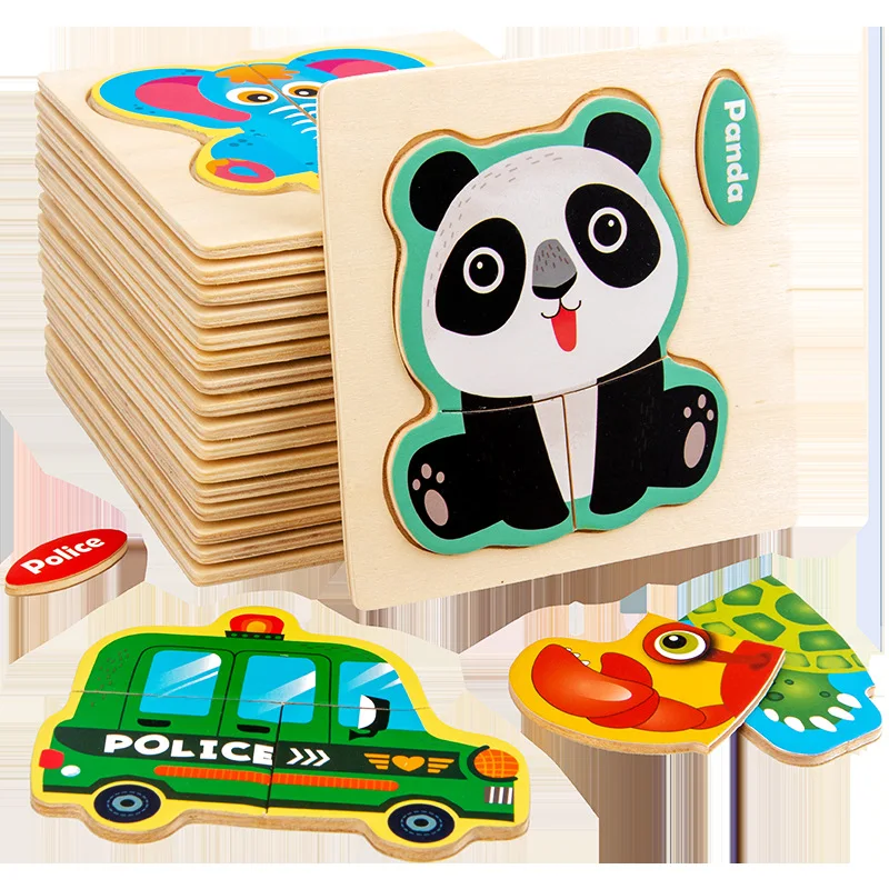 3D Wooden Puzzle Jigsaw Toys For Children Wood 3d Cartoon Animal Puzzles Intelligence Kids Early Educational Toys for children 5
