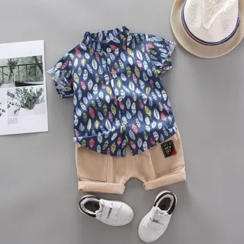 

Summer Baby Boys Clothes 2pcs Short Sleeve Feather Pattern T-shirt Blouse+Shorts Print New1 Casual Children Outfits Set