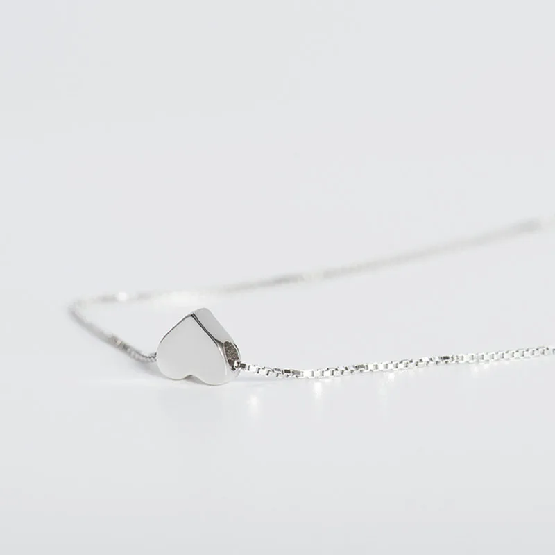 ANENJERY Silver Color Smooth Heart Shaped Pendant Necklace