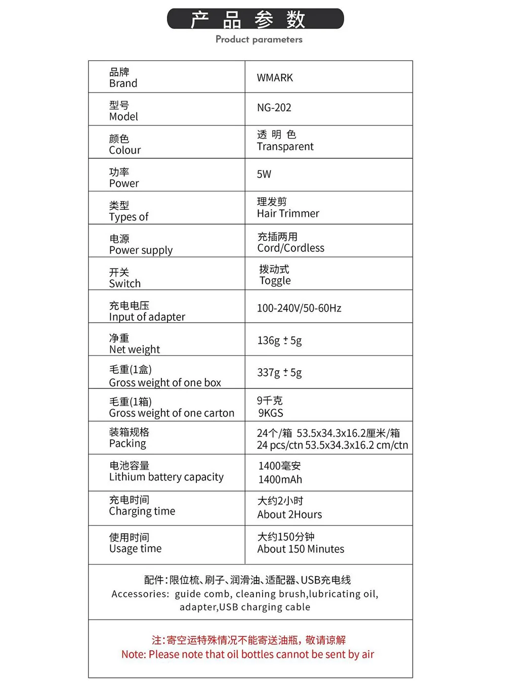 Wmark novo NG-202 detalhe de estilo transparente