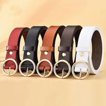 The New Classic Retro Fashion All-Match Leather Light Body Round Buckle Simple Circle Pin Belts For Women Fashion Jeans Female