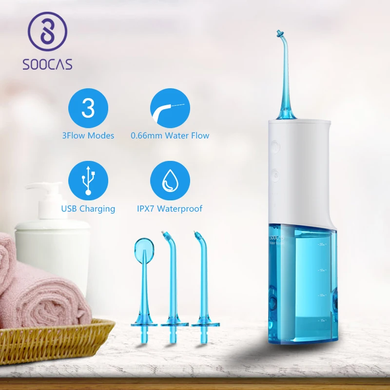 SOOCAS-irrigador Dental portátil W3, limpiador Dental recargable, resistente al agua, Con 4 modos de limpieza