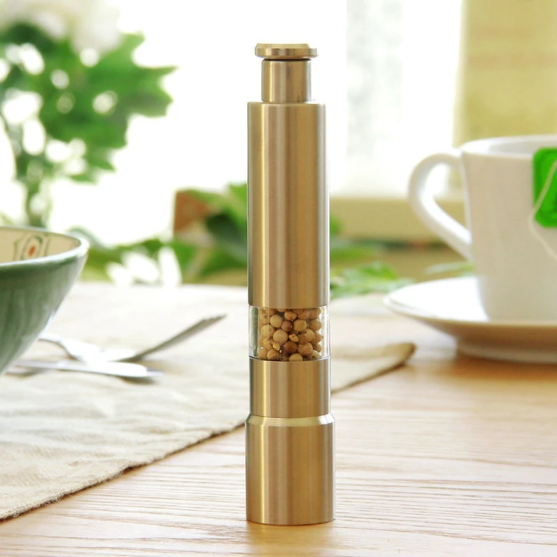 Kitchen Manual Salt Pepper Mill Thumb Push Stainless Steel Spice Grain Portable Household Seasoning Pepper Grinder