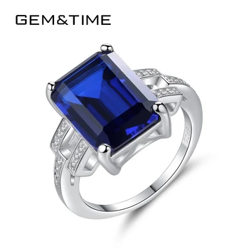 

Gem&Time Created Big Square Sapphire Ring Sterling Silver 925 Blue Gemstone Ring For Women Bague Femme De Marque De Luxe SR0076