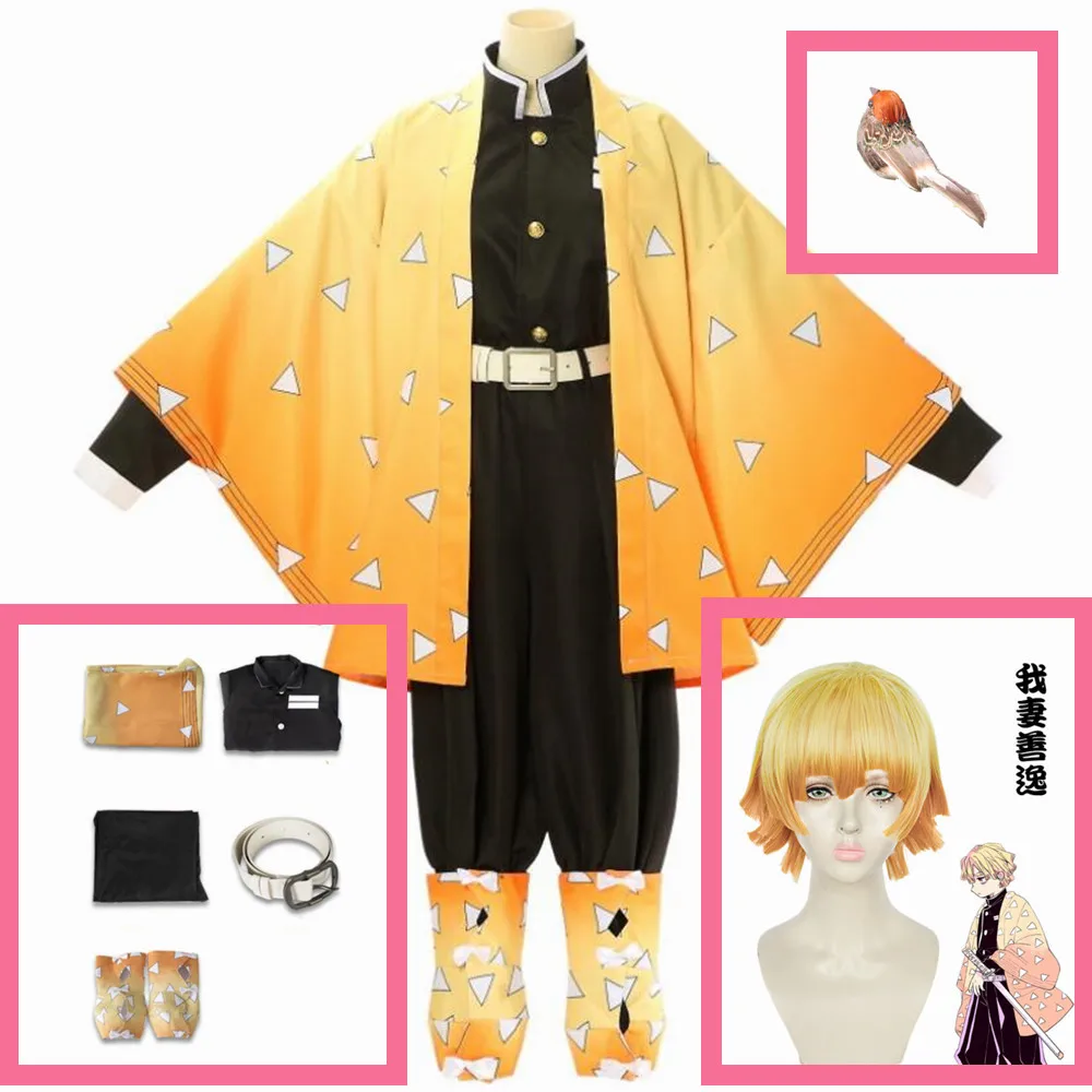 Adult Kids Anime Demon Slayer Cosplay Costume Agatsuma Zenitsu Kimetsu no Yaiba Men Kimono Yellow Uniform Adult Kids Anime Demon Slayer Cosplay Costume Agatsuma Zenitsu Kimetsu no Yaiba Men Kimono Yellow Uniform