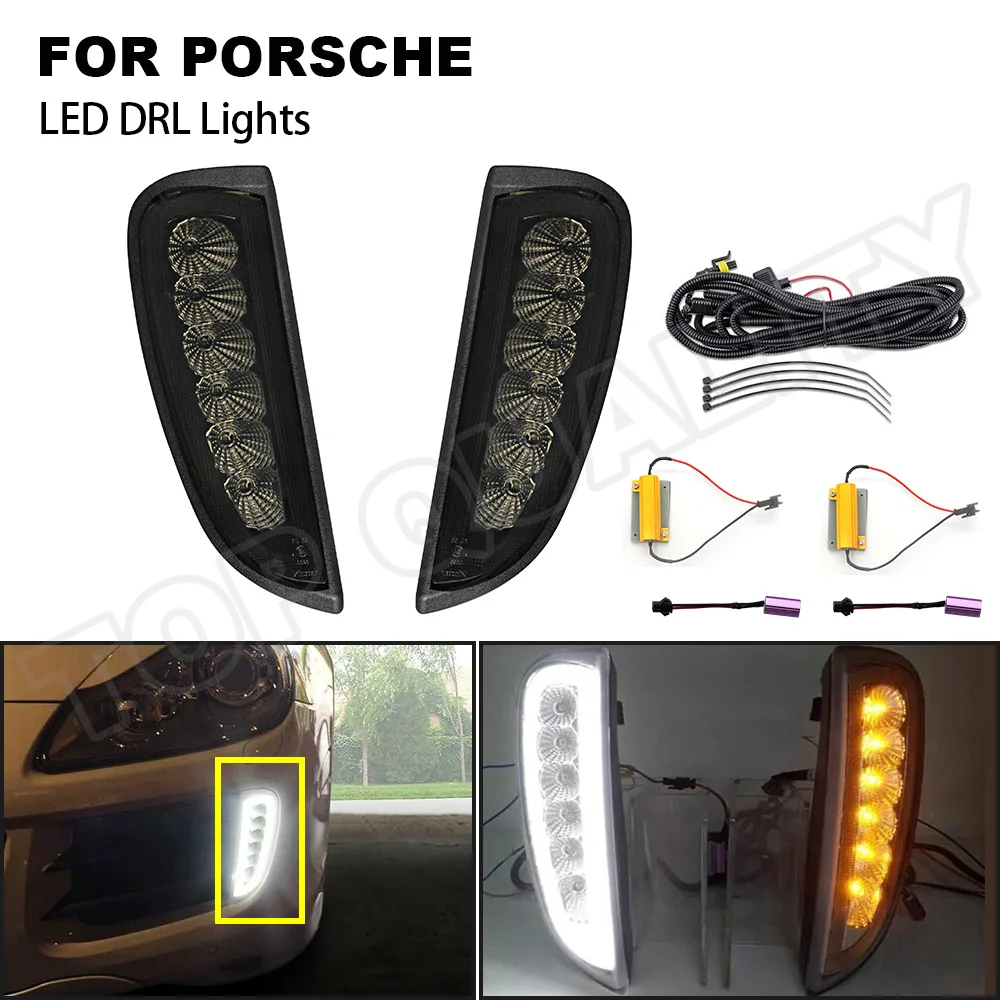 2 шт. дымчатые линзы для Porsche Cayenne 957 2006 2007 2008 2009 2010 Светодиодный дневной светильник
