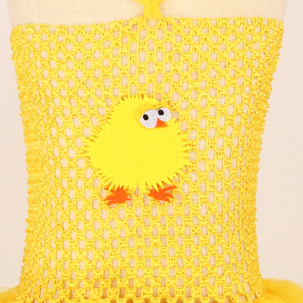Yellow Chicken Girls Tutu Dress Kids Farm Animal Party Halloween Costume Feather Boas Children Cake Smash Photo Tulle Dress (11)