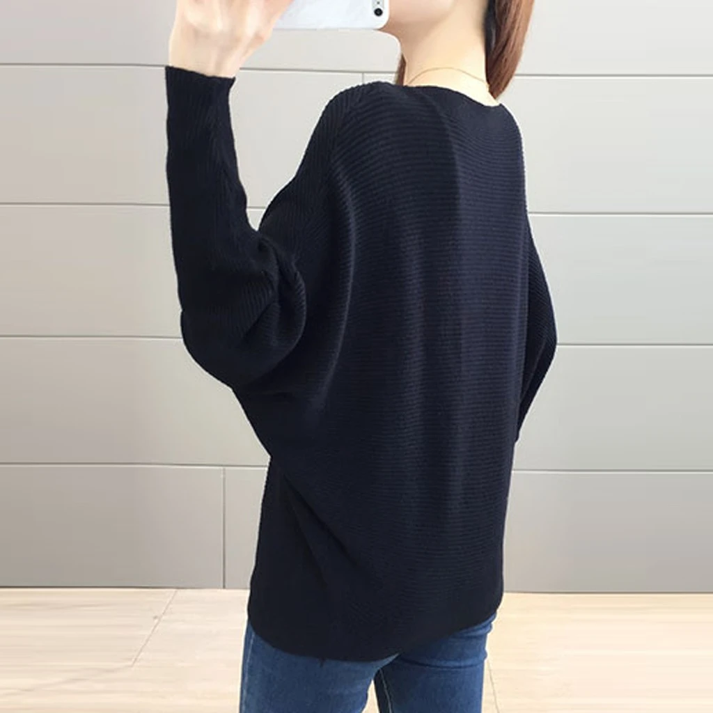 2019 New Arrival Winter Women Tops Casual O-Neck Batwing Sleeve Blouses Autumn Knitted Polka Shirt 903