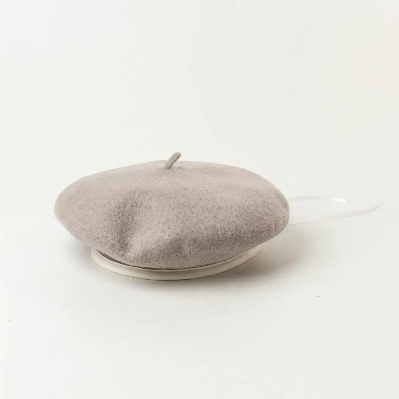 COKK Wool Beret Autumn Winter Hats For Women With White Pu Leather Brim Adjustable Rope Painter Cap Lady Women Hat Gorras Solid - Цвет: Gray