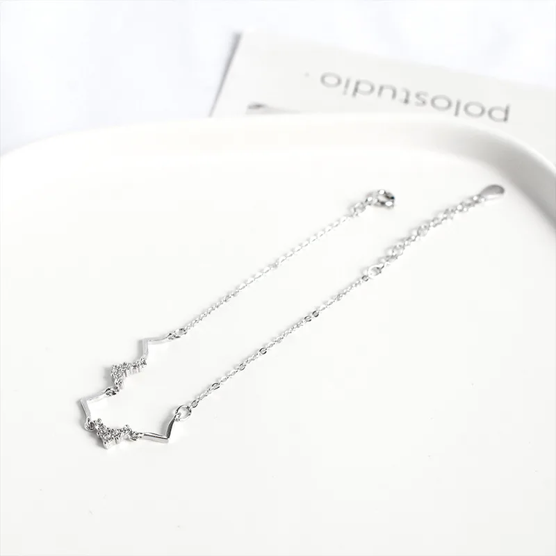 925 Sterling Silver Korean Version Simple Wave Heartbeat Pavé Crystal Bracelet Women Cute Princess Style Jewelry Accessories - Image 4
