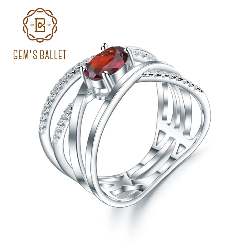 Женское балетное кольцо GEM'S Criss-Cross Pavé из натурального красного граната