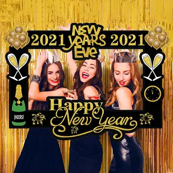 

QIFU 2021 Happy New Year Paper Photo Booth Frame New Year Eve Party Decoration Photo Booth Props Christmas Decorations for Home