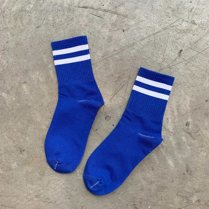 SP& CITY/летние крутые одноцветные хлопковые носки для девочек флуоресцентные винтажные носки в стиле хип-хоп носки для уличных танцев и скейтборда хипстерские - Цвет: Striped blue