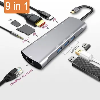 

USB HUB 3.0 Adapter type-c card reader 9 in 1 USB 3.0 Splitter High Speed Adaptador for Notebook PC Computer Accessories USB HUB