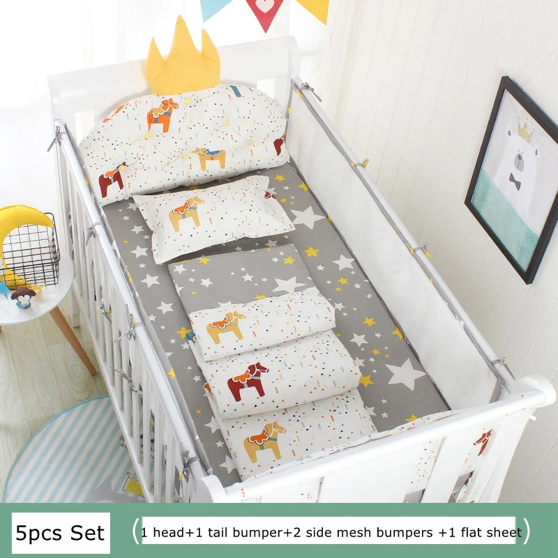 5pcs set-1 INS/Детские бамперы в форме короны для кроватки; комплект из 5 предметов; для новорожденных; для кроватки; с дышащей сеткой; хлопковые детские постельные принадлежности - Цвет: 5pcs set-1