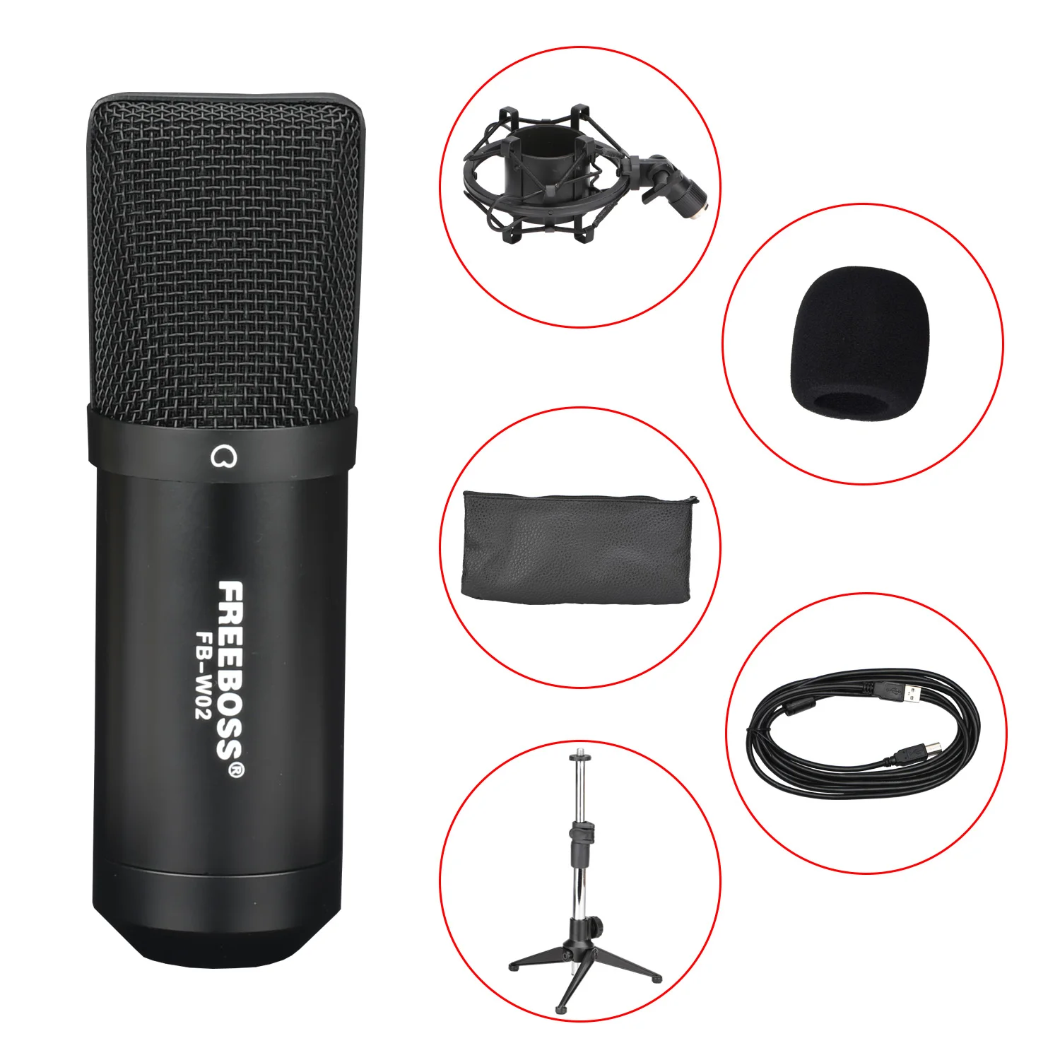 FREEBOSS FB W02 профессиональный проводной конденсаторный микрофон для записи USB