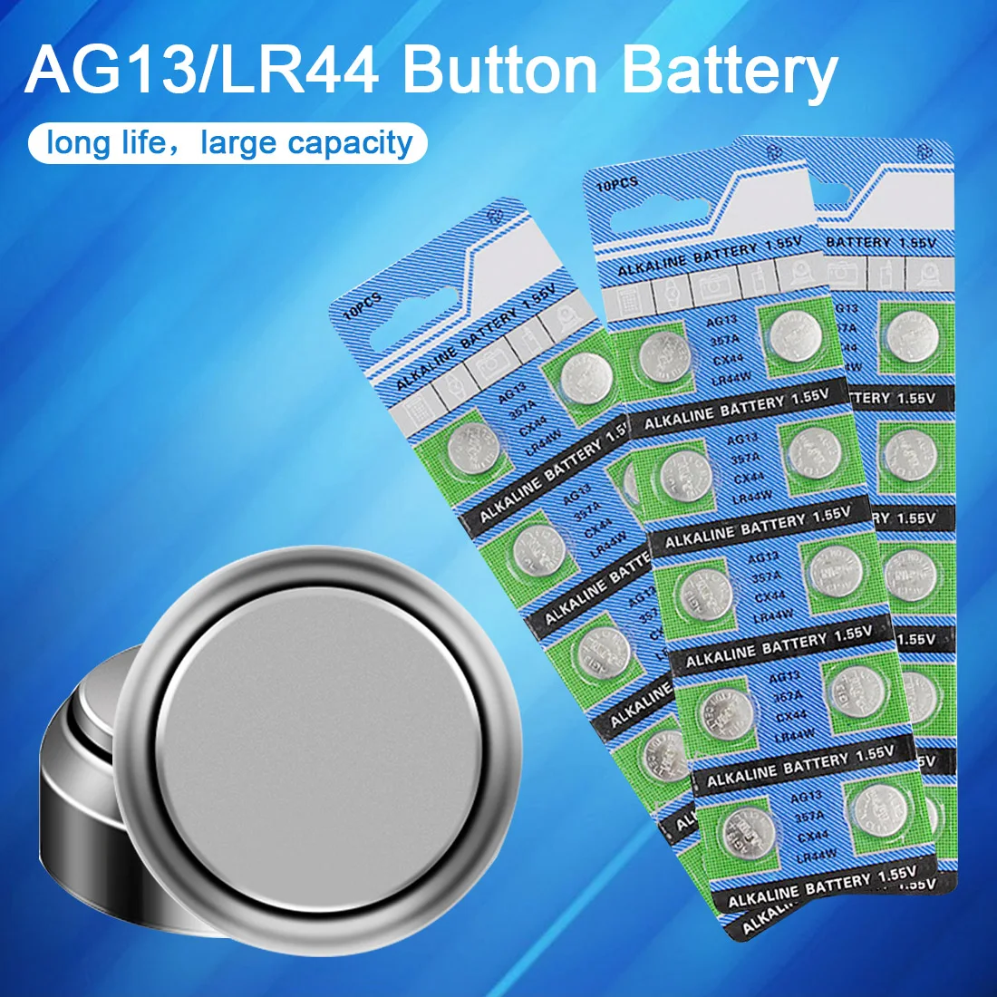 10 шт. батарейки AG13 для часов 1 55 в 357A CX44 LR44W щелочные монет игрушечного калькулятор