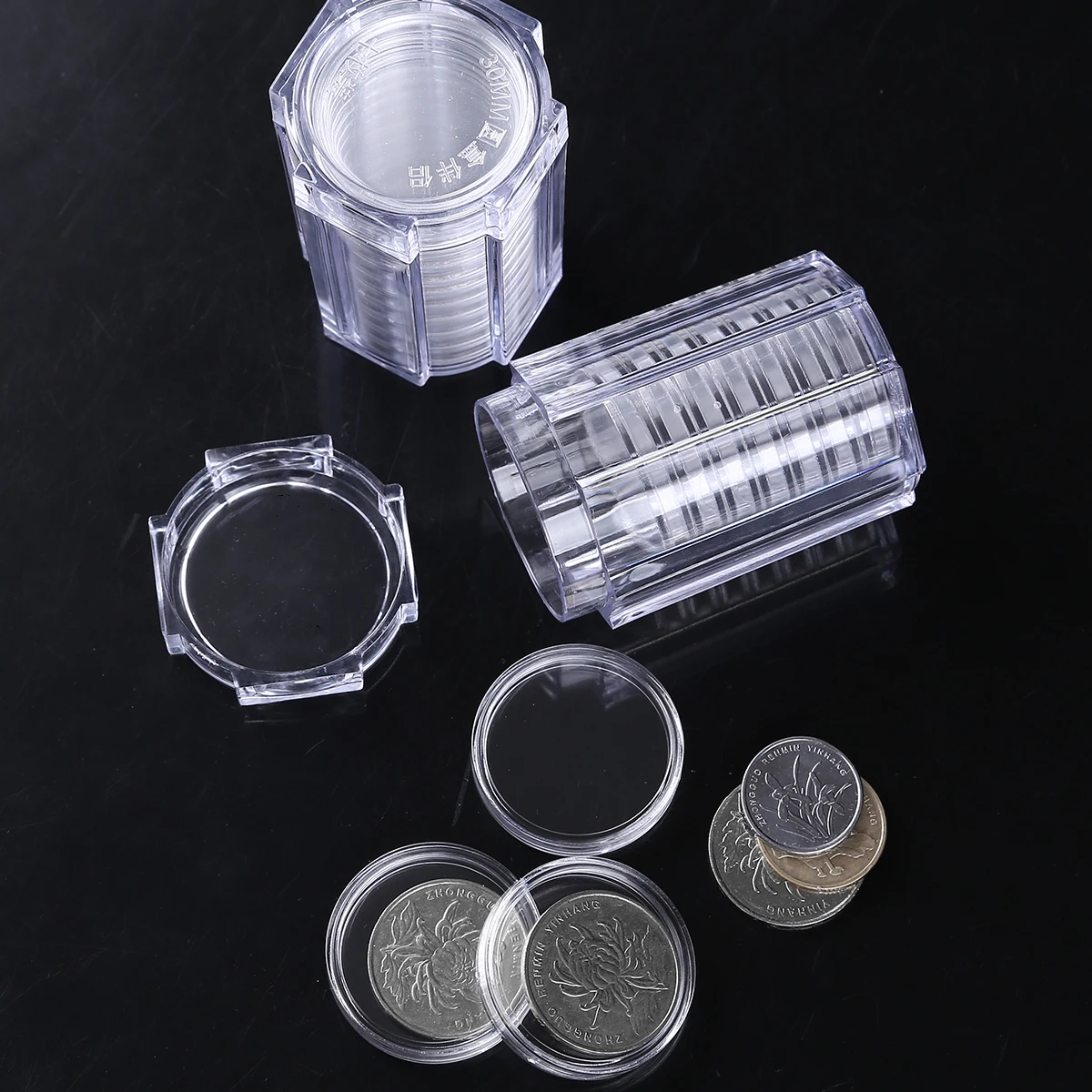 Boîte de rangement de pièces de monnaie, Tube rond, anti-poussière