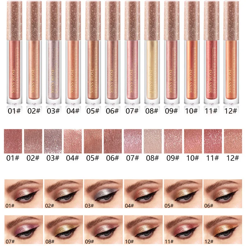 

12 Colors Available Liquid Glitter Eyeshadow Long Lasting Pearlescent Monochromatic Pigment Eye Shadow For Female Eye Makeup