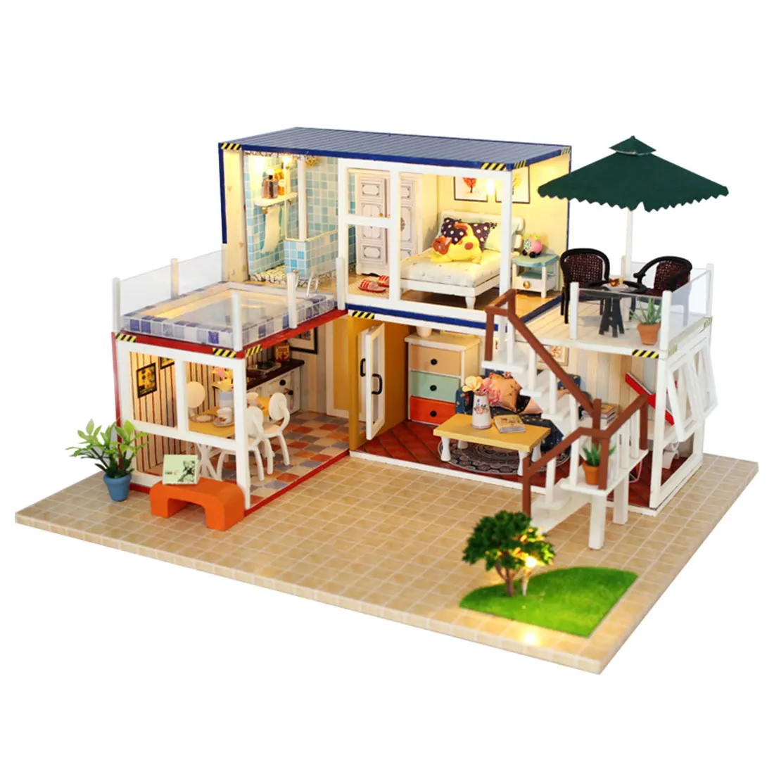 

Hot Doll House DIY Creative Handmade Theme Wooden Cabin Assembly Building Model Toy Set With Light And Music - Your Name B Type