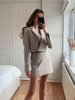 Stylish Elegant Skirt Suits Women 2021 Fashion 2 Buttons Cropped Blazer Side Split Mini Skirts Suits Female Chic Sets 4