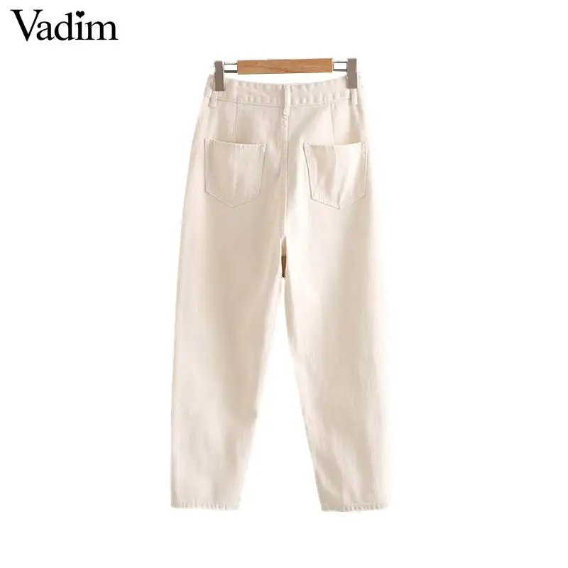 Vadim женские белые джинсы черные из денима на молнии с карманами шикарные прямые брюки женские однотонные брюки длиной до щиколотки pantalones KB106