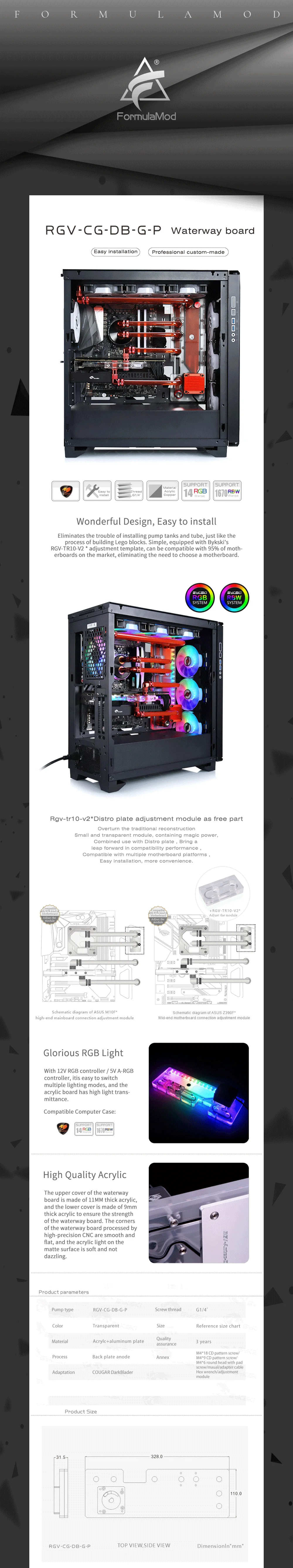 Bykski RGV-CG-DB-G-P Water Cooling Kit For COUGAR DarkBlader Case with Distro Plate CPU GPU block single 360 Radiator  