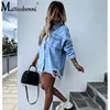 2022 Fall New Women's Long Sleeve Denim Shirt Fashion Ripped Mid-length Jeans Buttons Shirt Tops Boyfriend Loose Shirts S-XL ► Photo 2/6