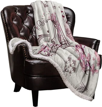 

WARMTOUR Throw Blanket Paris Eiffel Tower Pink Street Lamp Bicycle Blankets Personalized Blankets Bedclothes