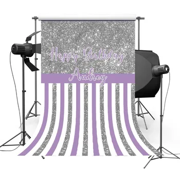 

Silver and Purple Stripes Backdrops Photography Studio Seamless Backgrounds for Happy Birthday Party Photo Booth Props