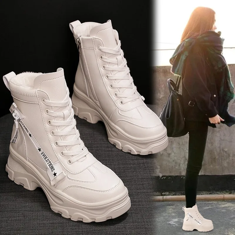 Women Boots Ankle-Shoes Velvet Winter Casual Increase Autumn Plus Round-Head Warm