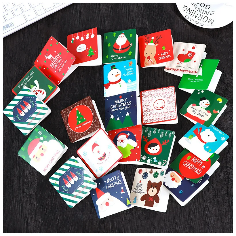 

144 PCS Christmas Card Cartoon Snowman Santa Claus Thanksgiving Paper Gift Card Xmas Greeting Cards Party Postcard With Envelope