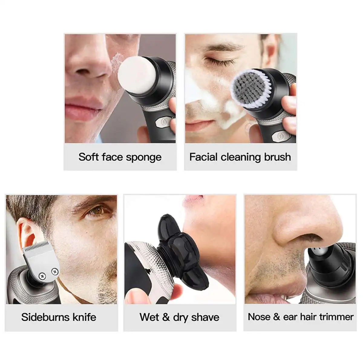 5 in 1 4D Electric Men Bald Head Shaver Beard Razor Electric Rotary Shaver Cordless Hair Trimmer Clipper USB Charging 5 in 1 4D Electric Men Bald Head Shaver Beard Razor Electric Rotary Shaver Cordless Hair Trimmer Clipper USB Charging