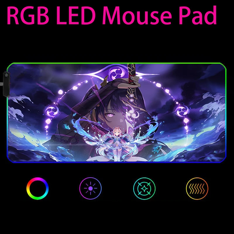 Hu Tao Genshin Impact RGB XXL Large Mause Gamer Mouse Mats Mousepad 90X30CM Anime Mausepad Keyboards Computer Peripherals 90X30