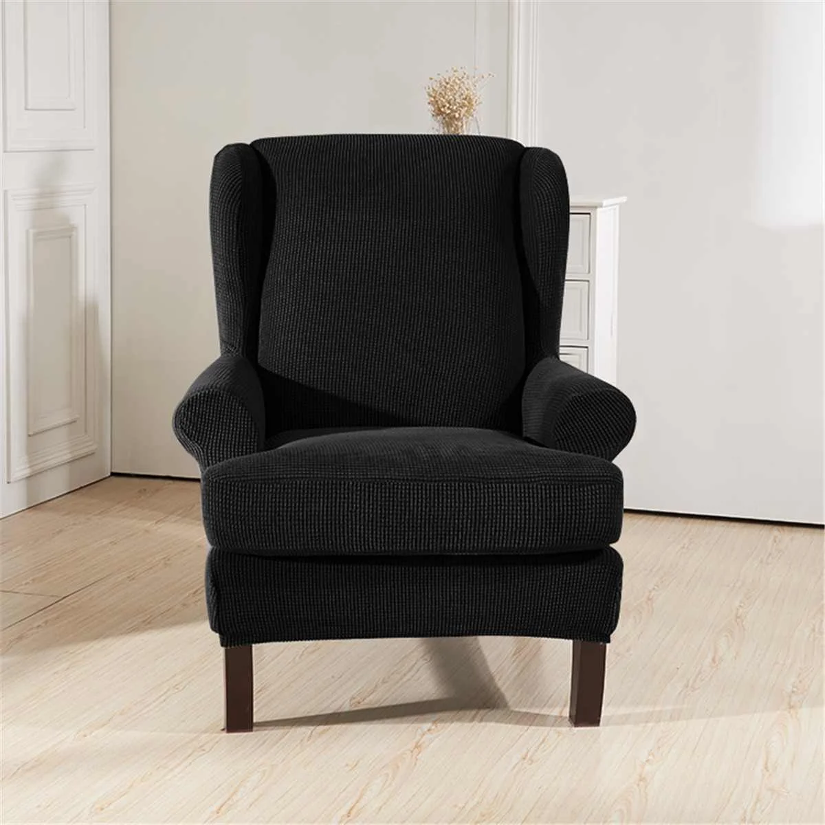 Черный Наклонные ручки King Back эластичные чехлы на кресла кресло Wingback кресло крыло задняя крышка стула стрейч протектор SlipCover протектор - Цвет: Черный