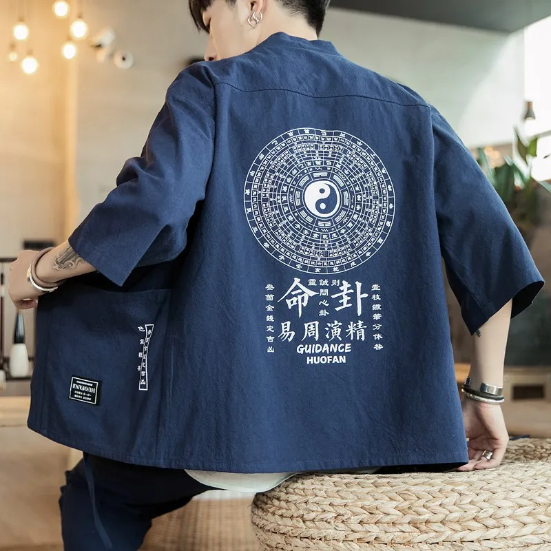 

Oversize 4XL 5XL Male Haori Obi Japanese Yukata Chinese Style Samurai Clothing Men Kimono Cardigan Traditional Japanese Clothing