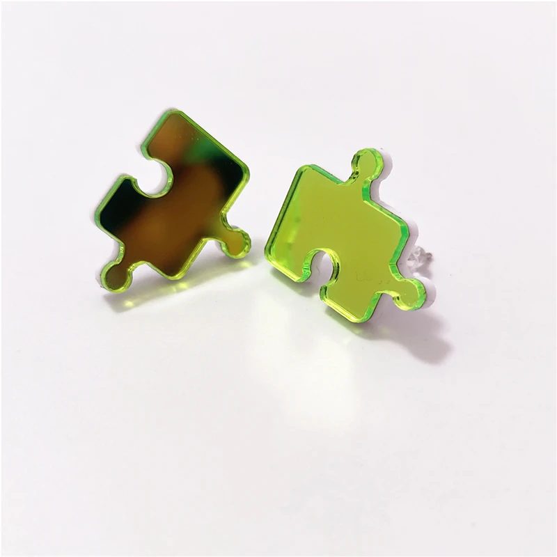 KUGUYS Spiegel-Acryl-Ohrringe mit kleinem Puzzle-Motiv für Damen, modisch, grün, klassischer Schmuck, Accessoires – Detail 9