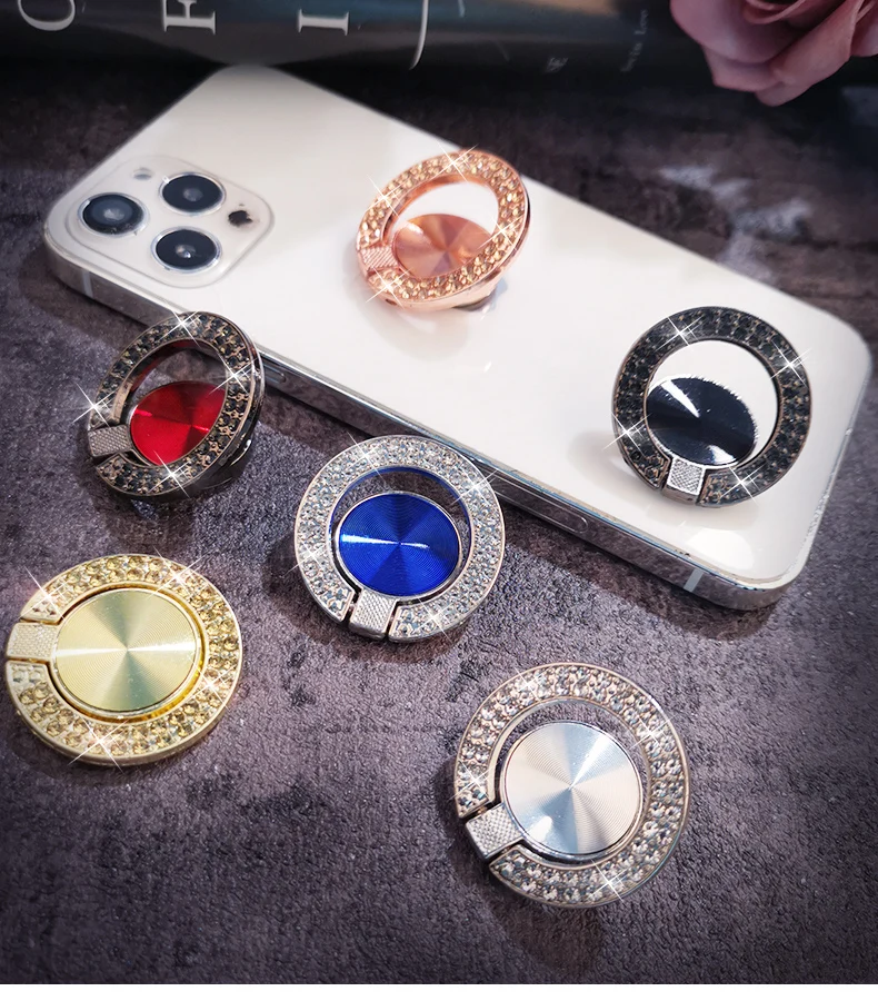 Crystal Round Phone Finger Ring Holder For iPhone Redmi Samsung Thread Metal Grip Rotation Cellphone Stand Mount Bracket car mount phone holder