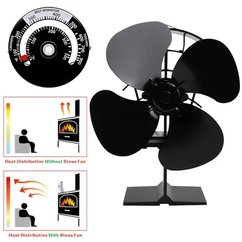 

Stove Fan Wood Logs Burner Fireplace Heat Eco Friendly Thermometer Power Saving